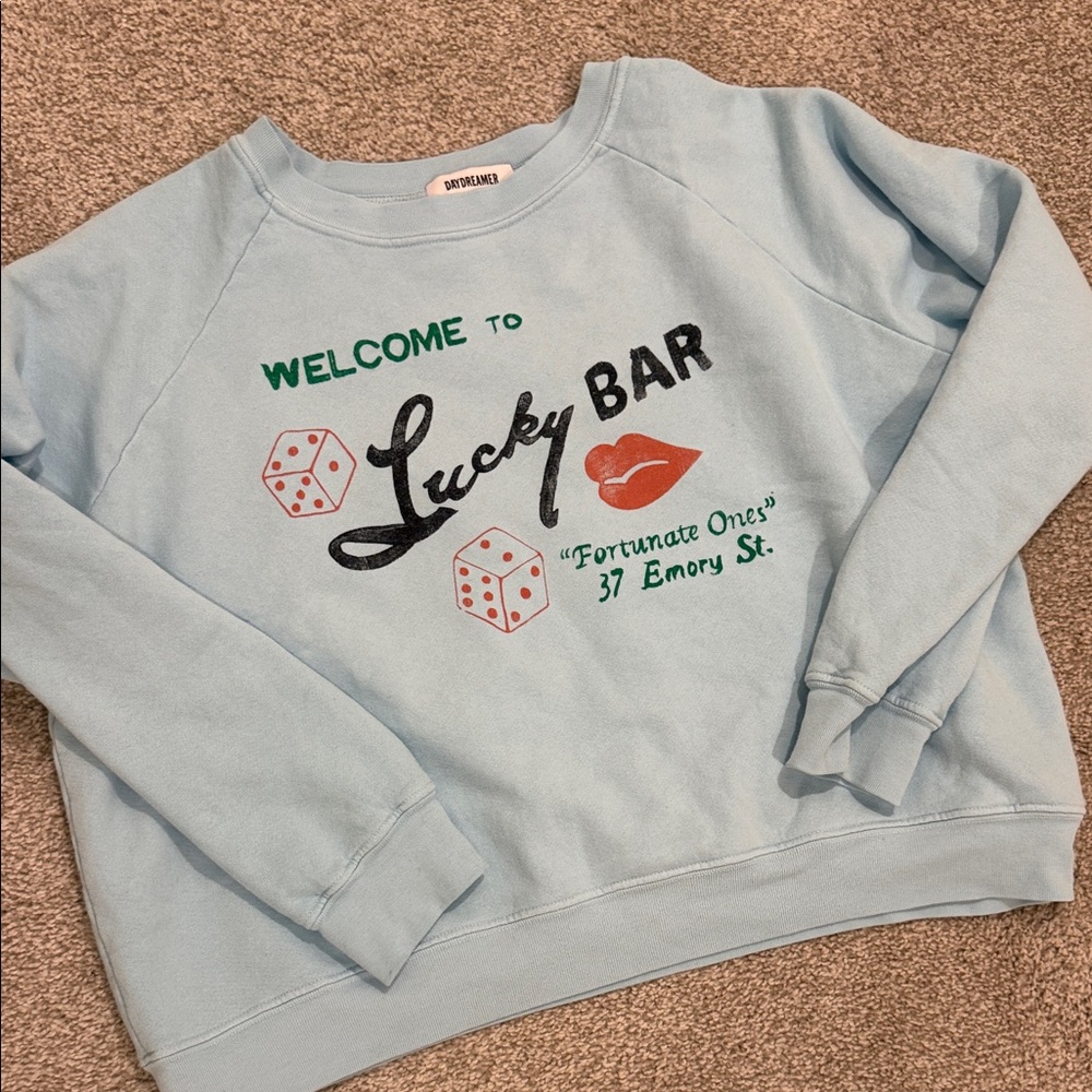 Daydreamer Light Blue 'Lucky Bar' Graphic Crewneck Sweatshirt